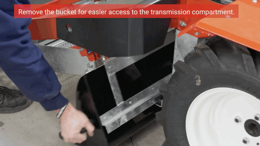 #2 Remove the bucket for easier access to the transmission compartment.