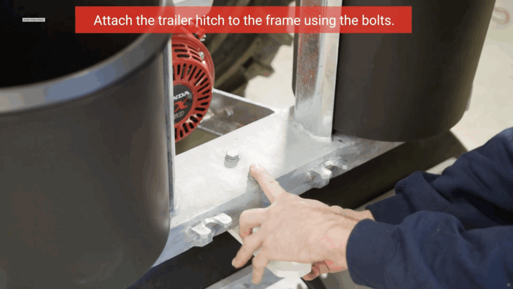#3 Attach the trailer hitch to the frame using the bolts.